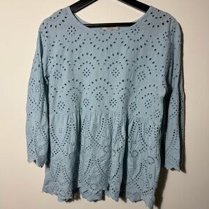 Blue Eyelet Tunic Top 100% cotton